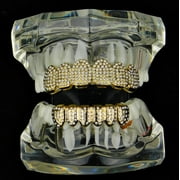 14k Gold Plated Best Grillz Set Top & Bottom Micro Pave Bling Teeth Hip Hop Grills Set