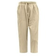 thumbnail image 4 of Women High Waisted Wide Leg Pants - Drawstring Elastic Trousers, Comfy with Pockets, Polyester, Fashionable Long Pants, 4 of 5