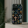 thumbnail image 3 of DistinctInk Hybrid (Acrylic / TPU) Clear Slim Fit Case for Apple iPhone 14 PLUS (6.7" Screen) - "Vibrant Alternating Christian Crosses on Black", 3 of 8