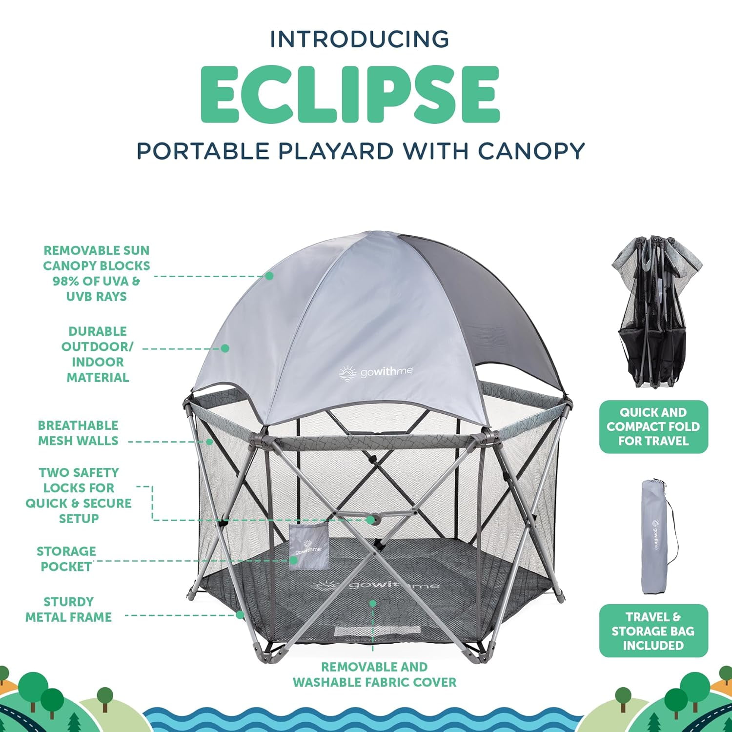 Go With Me Eclipse Deluxe Portable Playard with Canopy - Elephant Grey (Unisex)