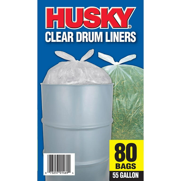 Husky 55 Gallon Clear Flap Tie Drum Liner- 80 ct.