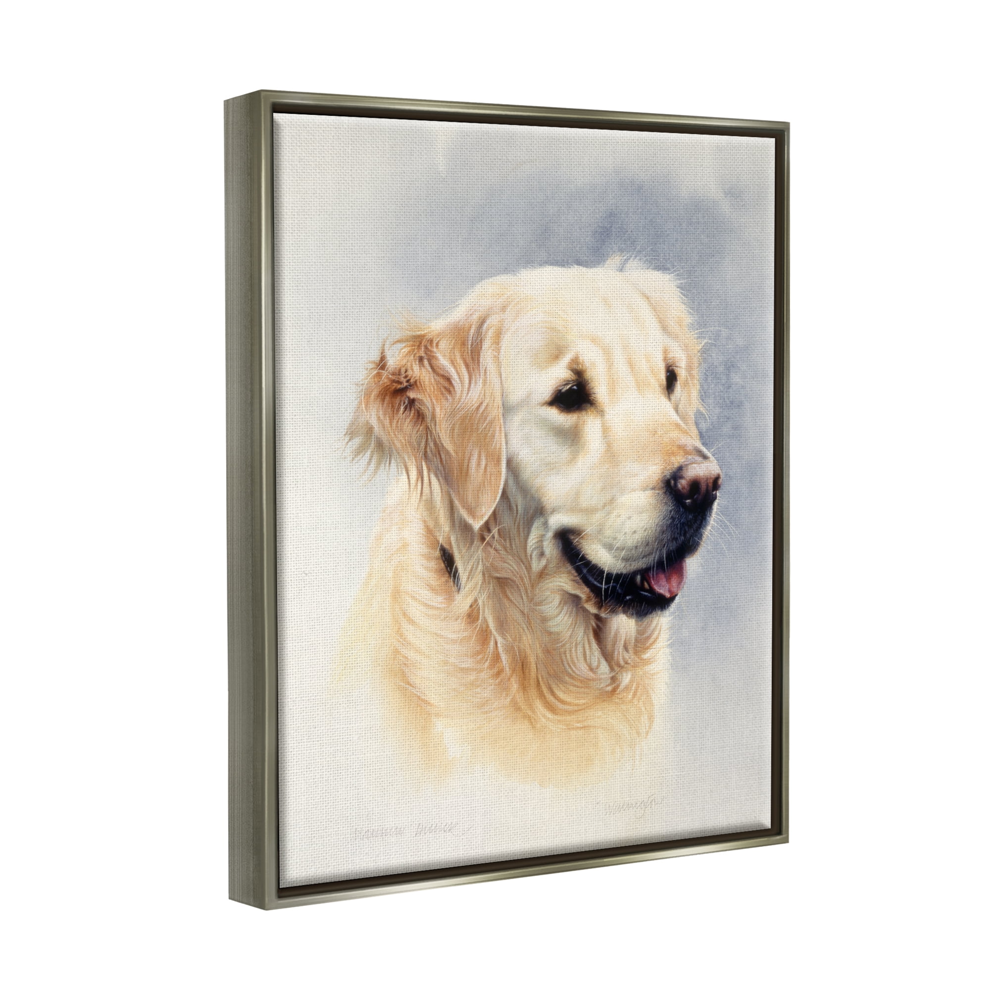 Stupell Industries Golden Retriever Smiling Portrait Animals & Insects Painting Gray Floater Framed Art Print Wall Art