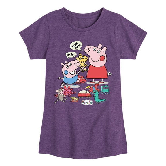 Peppa Pig - Peppa George And Toys - Girls Toddler And Youth Fitted Short Sleeve Tee