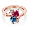 thumbnail image 3 of Gem Stone King 18K Rose Gold Plated Silver Red Created Ruby Persian Blue Moissanite and White Lab Grown Diamond Ring for Women (1.79 Cttw, Heart Shape 6MM, Gemstone July Birthstone, Size 9), 3 of 6
