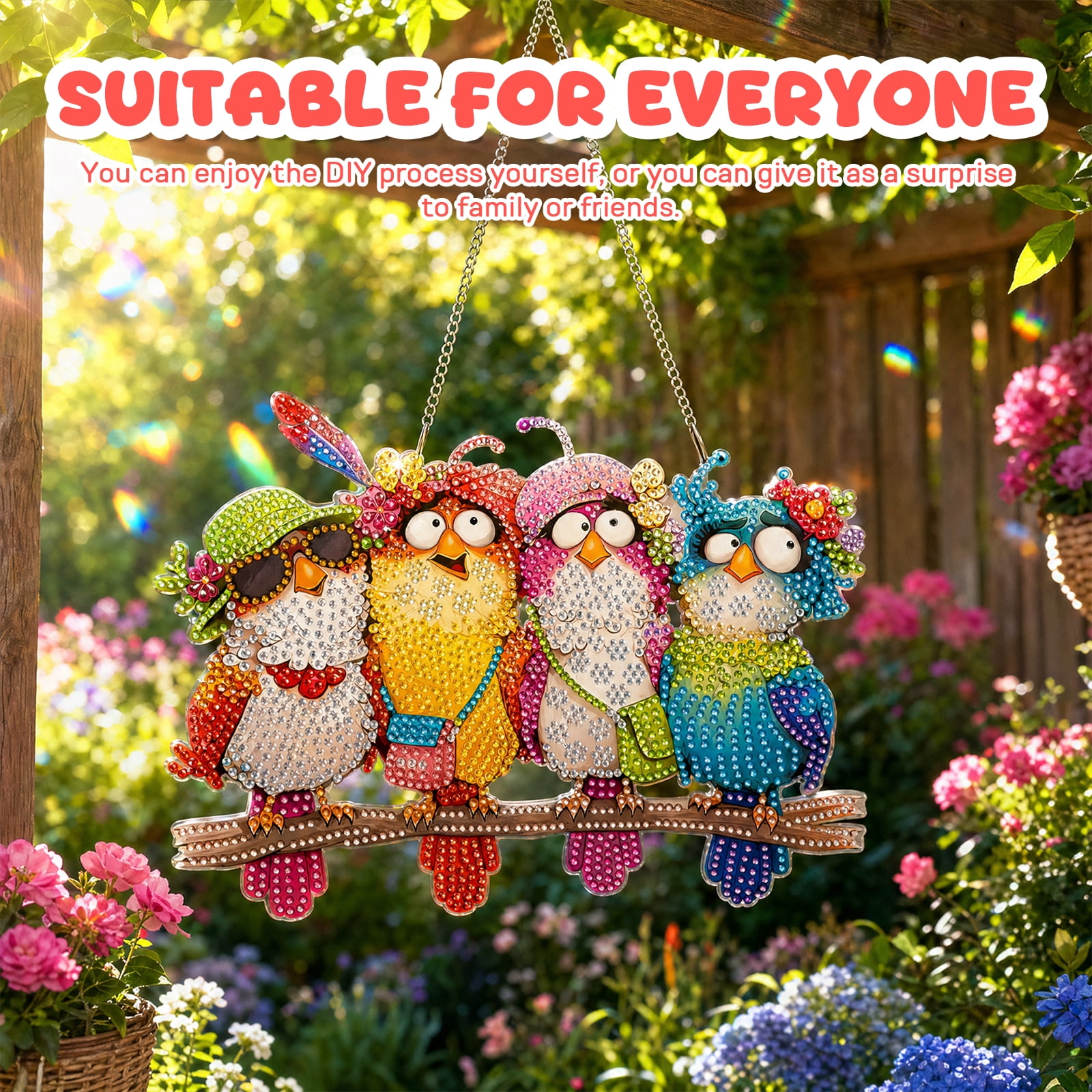 Diamond Art Hanging Kit Double Sided Bird Diamond Art Window Pendant Ornament Special Shape Rhinestone for Living Room Bedroom Office Yard
