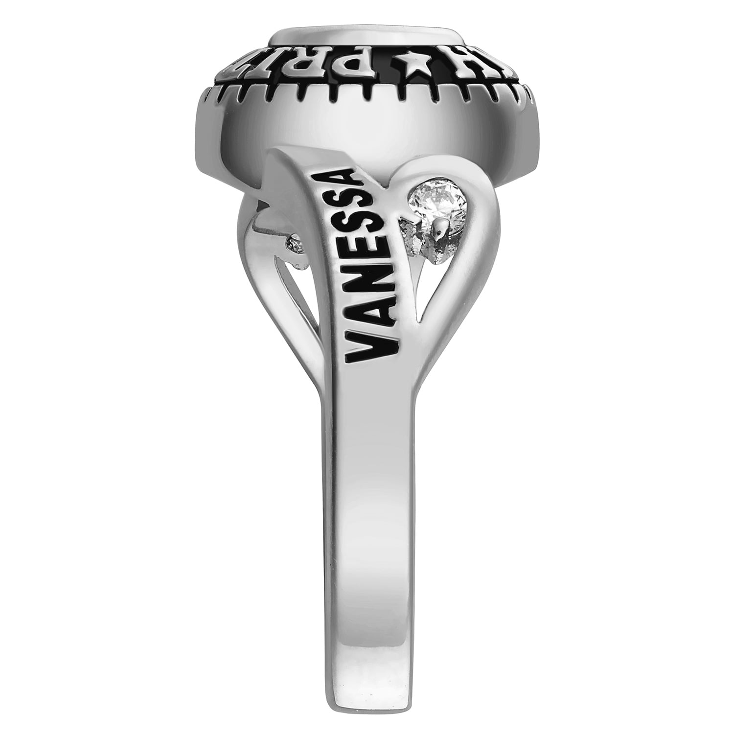 Order Now for 2025 Graduation, Freestyle Women's Silver Cubic CZ Scroll Bypass Birthstone Class Ring, Personalized, High School or College Graduation