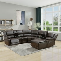 MAYEERTY 5-Seater Recliner Sofa Set - Faux Leather with Storage & Push-Back Chaise for Family Living Room & Home Theater