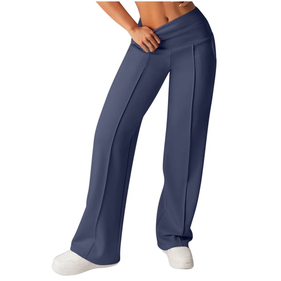 Stretchy Pants for Women New Women's High Waisted Yoga Pants Stretchy Straight Leg Casual Workout Pants with Pockets Loose Soft Fitness Sports Pants