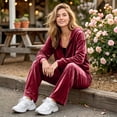 thumbnail image 6 of Szluipve Women Velvet 2 Piece Tracksuit Zip Up Hooded Long Sleeve Jacket High Waist Wide Leg Pants Casual Solid Loungewear Matching Set, 6 of 6
