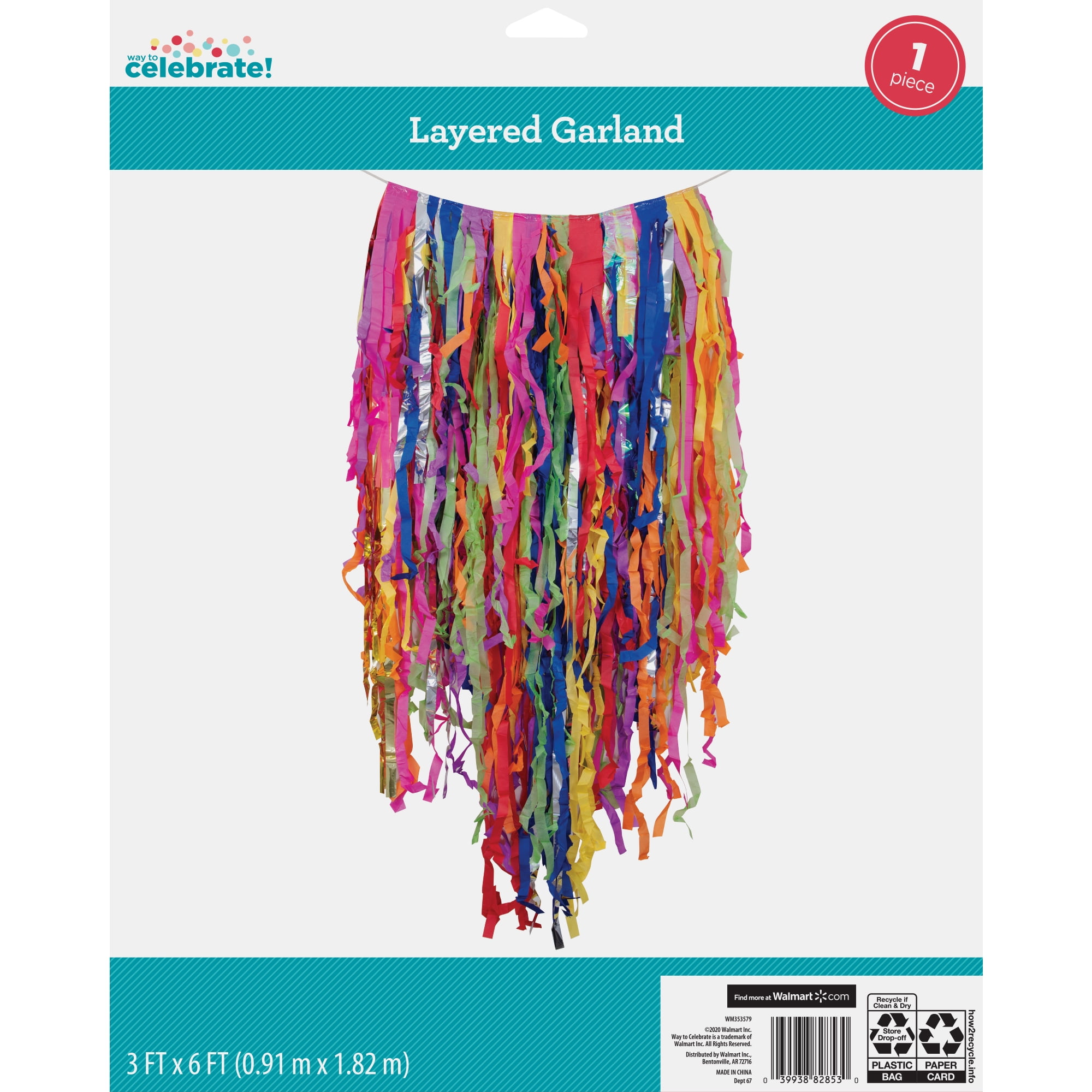 Multicolor Layered Garland  3' x 6' by Way to Celebrate Tissue Backdrop Decoration