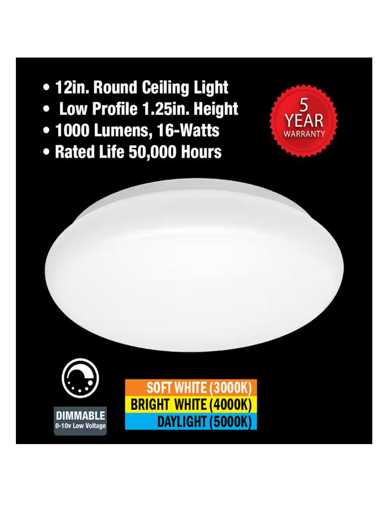 ETI 12" Low Profile LED Flush Mount Ceiling Light, 3CCT Color Preference, 120 - 277 Volt, 54436511