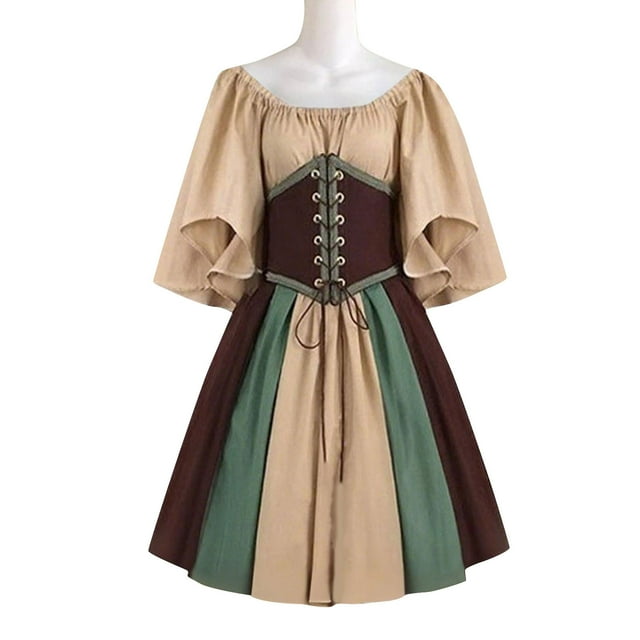 Robe Courte à Épaules Dénudées, Tenue de Fête Renaissance Médiévale Vintage à Manches Courtes, Robe Élégante et Confortable pour Femme