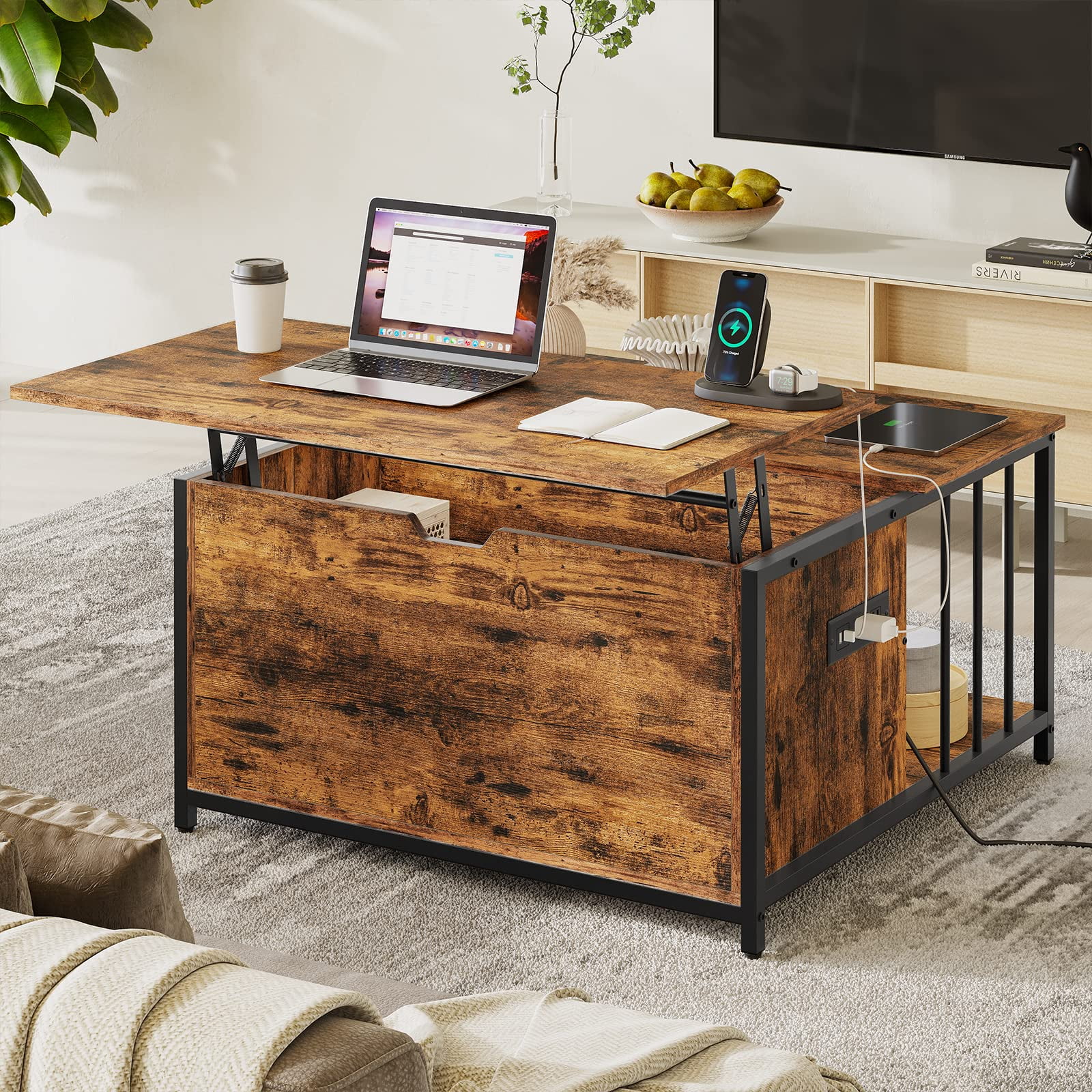 Lift Top Coffee Table with Storage and Hidden Compartment, Square