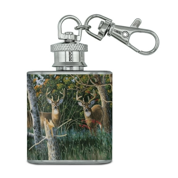 Deer in the Woods Stainless Steel 1oz Mini Flask Key Chain
