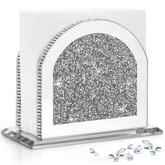 Crystal Napkin Holder, Sparkling Mirrored Crushed Diamond Design, Vertical Kitchen Countertop Dispenser,Silver