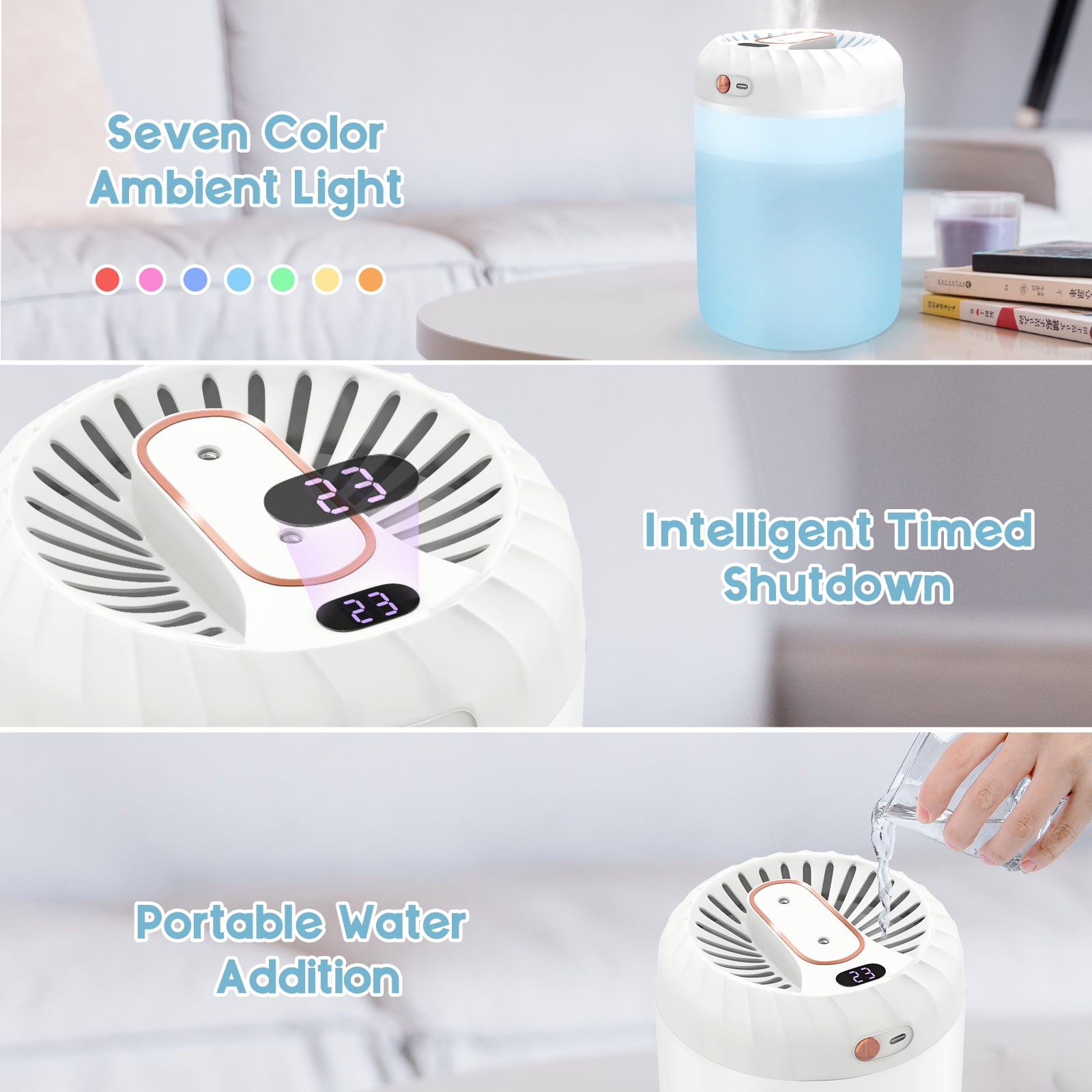 RAPOBRIX 3L Cool Mist Humidifier with 7 Cycling Colors - Top Fill for Room & Home
