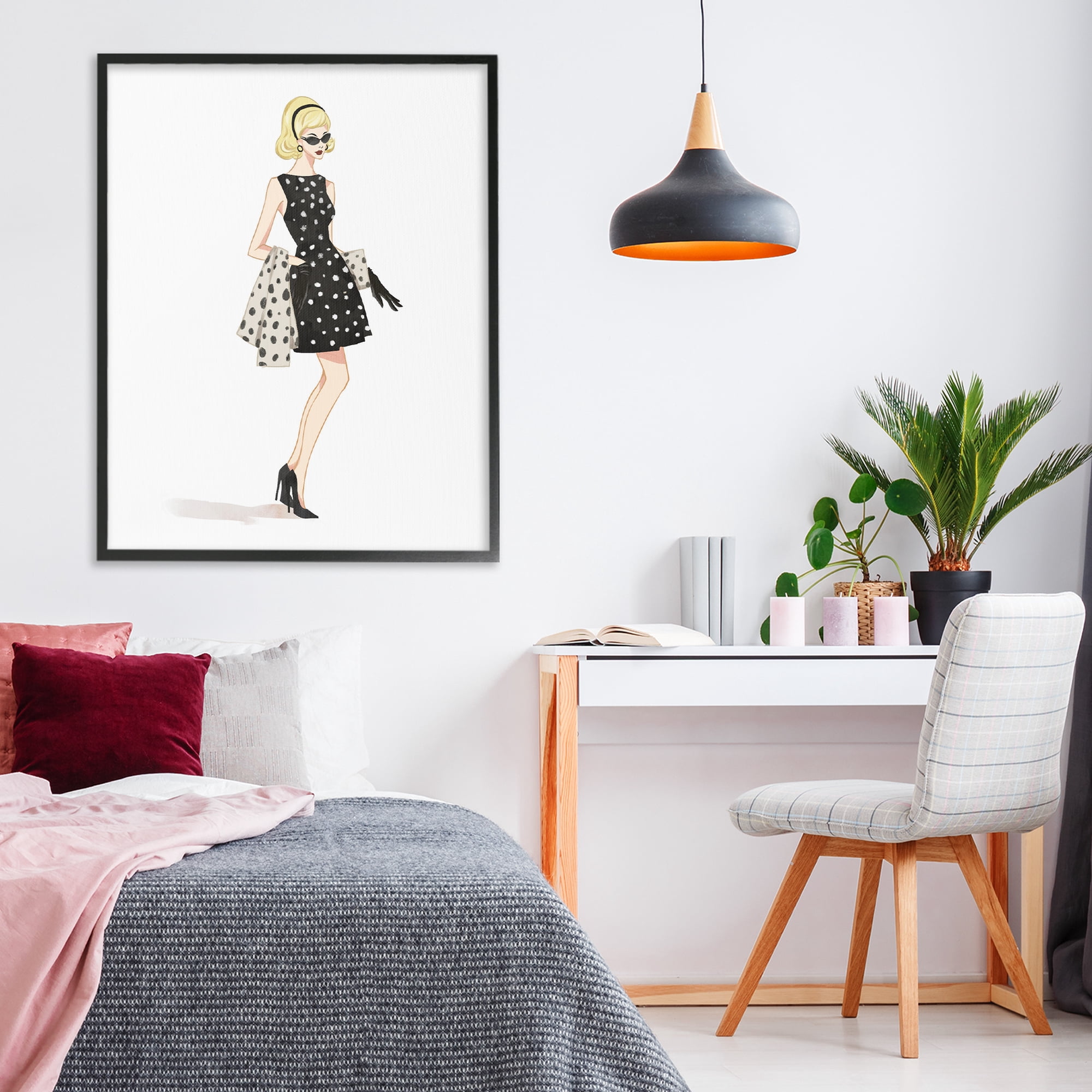 Stupell Industries Feminine Retro Fashion Black Framed Giclee Art, design by Ziwei Li