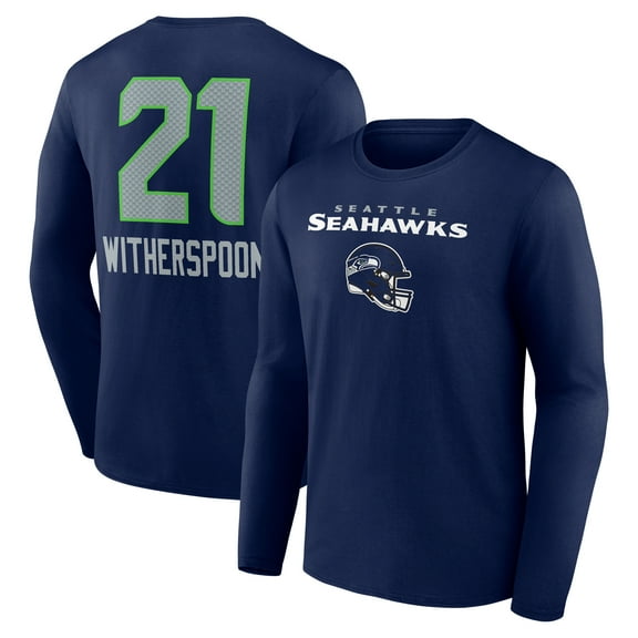 Men's Devon Witherspoon College Navy Seattle Seahawks Team Wordmark Player Name & Number Long Sleeve T-Shirt