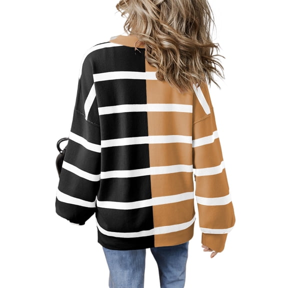 Women's Light French Beige Colorblock Oversized Crew Neck Sweater | [ZhiHiMeRi] | (US 20-22)2XL