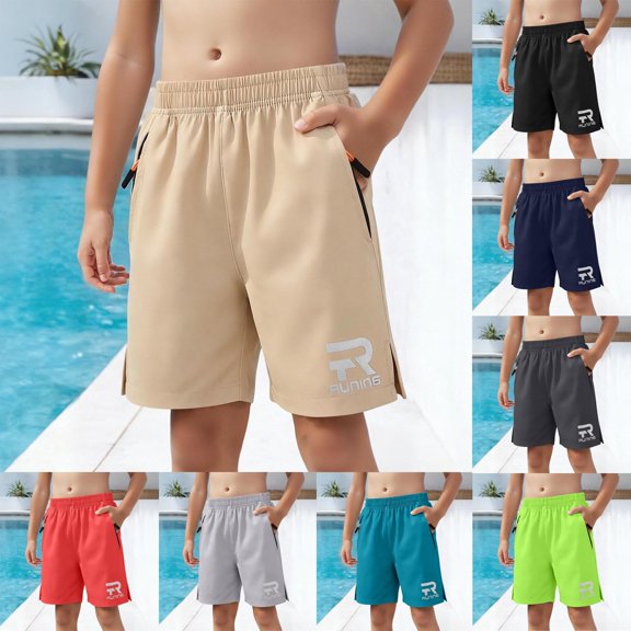 Fengqque Boy and Girl Cargo Shorts Outdoor Quick Dry Hiking Shorts Athletic Short with Zipper Pockets 6-15 Years Old Red 14-15Years
