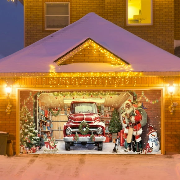 Christmas Door Cover,Outdoor Christmas Ornaments,Christmas Garage Door Decoration, Christmas Garage Door Cover Large Garage Door Mural Hanging Christmas for Outdoor Holiday Party Style