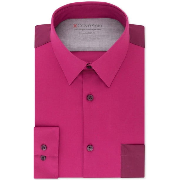Calvin Klein - Camisa de vestir con botones para hombre, ajuste delgado, color morado, 15-15.5