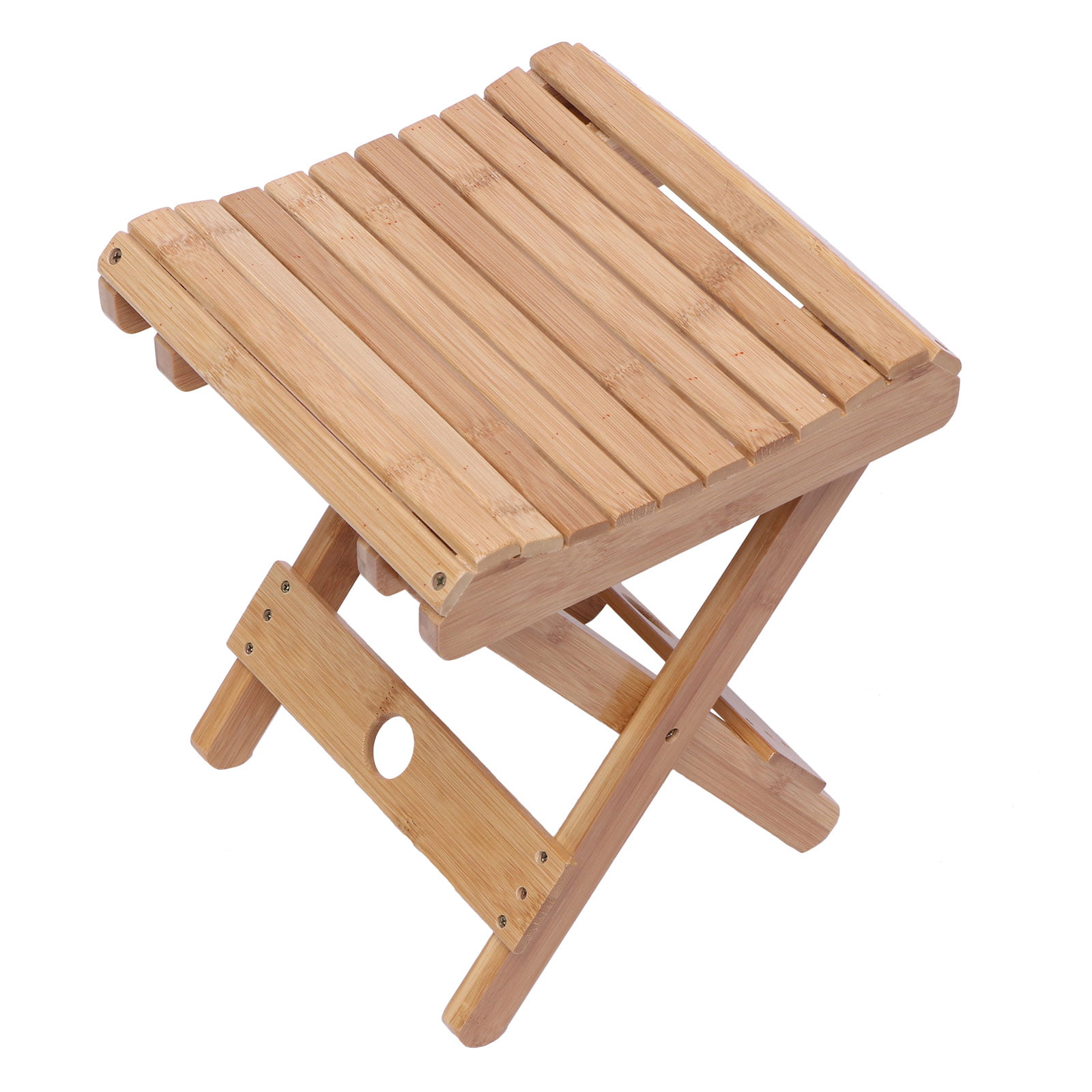 OasisCraft Folding Bamboo Step Stool 200LB Shower Foot Rest for Shaving Legs Fully Assembled Wooden Spa Bath Chair for Adults Kids Portable Shower Chair Foldable Round Seat Wood Natural 