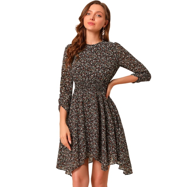 INSPIRE CHIC Robe Florale pour Femmes Manches Froncées Robes Smockées