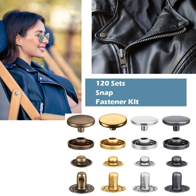 86pcs Leather Snap Fasteners Kit Press Stud Metal Button Snaps w/ Hammer  Tools