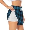thumbnail image 2 of Haiem Blue Black Plaid Women's 2 in 1 Running Shorts - Lightweight Athletic Workout Gym Yoga Breathable Sports Shorts Liner with Phone Pockets-Small, 2 of 9
