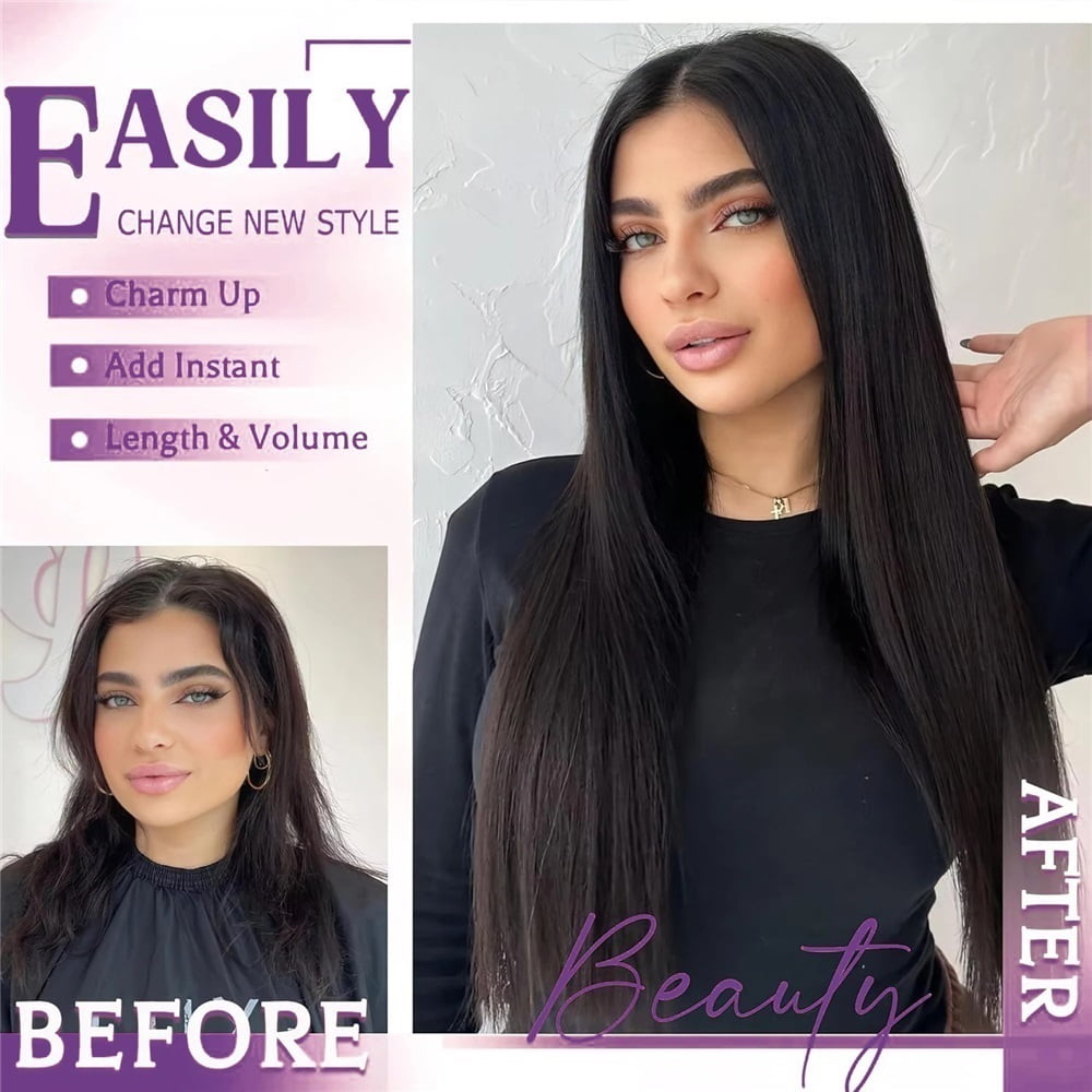 Real Human Hair Invisible Straight Seamless Clip On Hair Extensions 8pcs With 18 Clips Double Weft Hair 120g