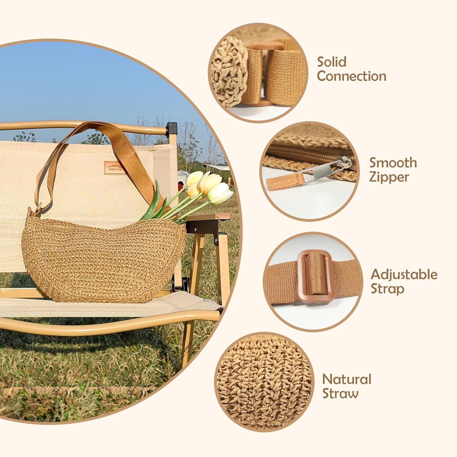 CAILDANL Straw Crossbody Bag for Women Summer Woven Beach Handbag Crescent Shoulder Purses with Adjustable Strap 2025