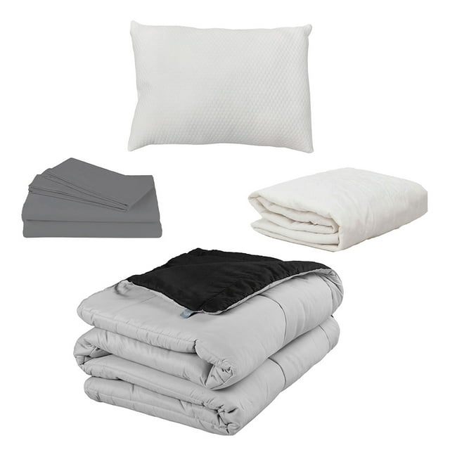 Edredón Dos vistas Individual Rogga Negro - Gris Perla + Protector Spring Air + Sábanas Basic + Almohada Frosty
