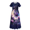 thumbnail image 5 of Uourmeti Girl's Dress Purple Butterfly Moon Print Crew Neck Short Sleeve Maxi Long Dress with Pockets Cute Flowy Holiday Outfits, Size 9-10 Years, 5 of 7