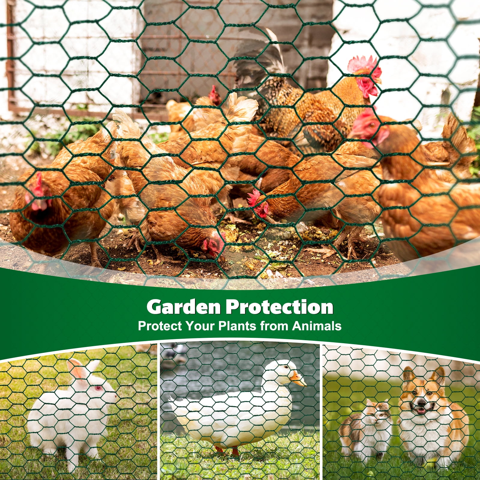 Green Chicken Wire Fencing, 15.7in(H) x 39.4 ft(L) Hexagonal Galvanized PVC Coated Netting Fence for Crafts, Poultry, Garden