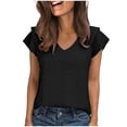 thumbnail image 2 of ClodeEU Women's Cutout V-Neck Ruffle Short Sleeve T-Shirt ,Casual Flounce Sleeve Tee Black,Womens Plus L, 2 of 9