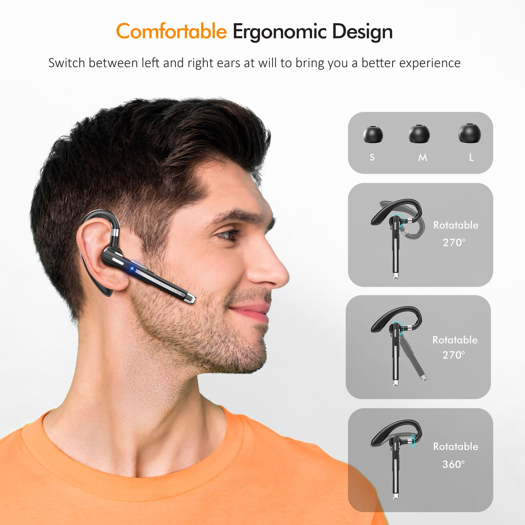 Single-Ear Bluetooth Business Earbud, Wireless Single Headset, 120-Hour Standby Time & 500mAh Battery, HD Noise-Cancelling Microphone For Truck Drivers, Fitness Enthusiasts & Outdoor Use, Comfortable