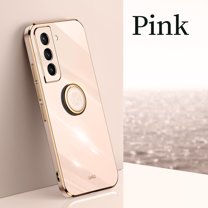 Electroplated Case for Samsung Galaxy S23, Glossy Soft Silicone Shockproof Anti-Drop Lens Protection Cover with Ring Holder Kickstand Bracket Ultra Slim Case for Samsung Galaxy S23,Pink