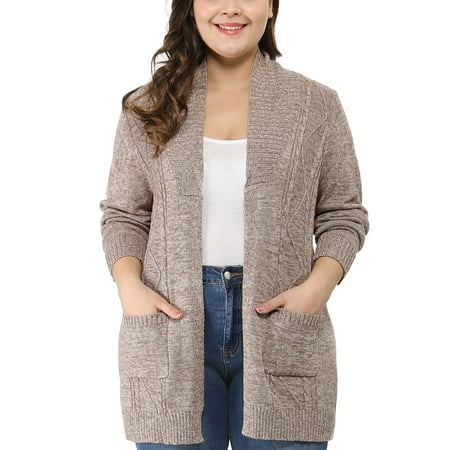 Women's Plus Size Shawl Collar Open Front Sweater Cardigan