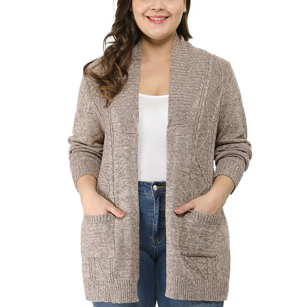 Smigre shuttle akavet Women's Plus Size Two Pockets Open Front Sweater Cardigan - Walmart.com