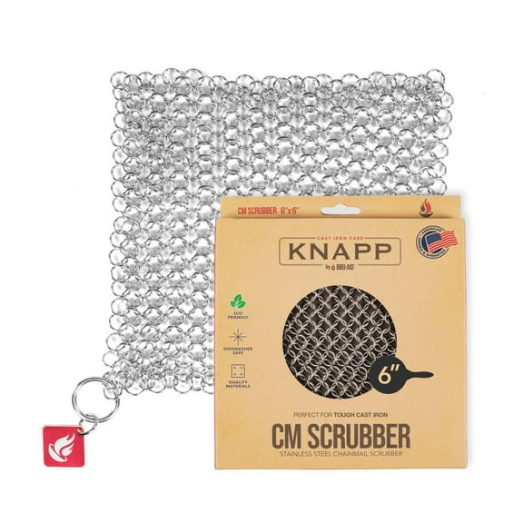 Knapp Made CM Scrubber 6" Small Ring Cast Iron Scrubber - Cast Iron Cleaner for Hard Anodized Cookware, Pre-Seasoned Pans, Dutch Ovens, Iron Pans, Grills and Skillet. Chain Mail Scrubber Cast Iron