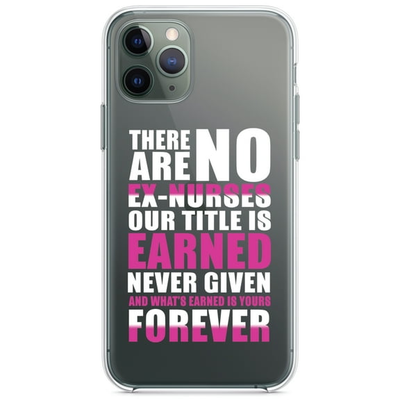DistinctInk Clear Shockproof Hybrid Case for iPhone 11 (6.1" Screen) - TPU Bumper Acrylic Back Tempered Glass Screen Protector - No Ex Nurses Title is Earned Forever