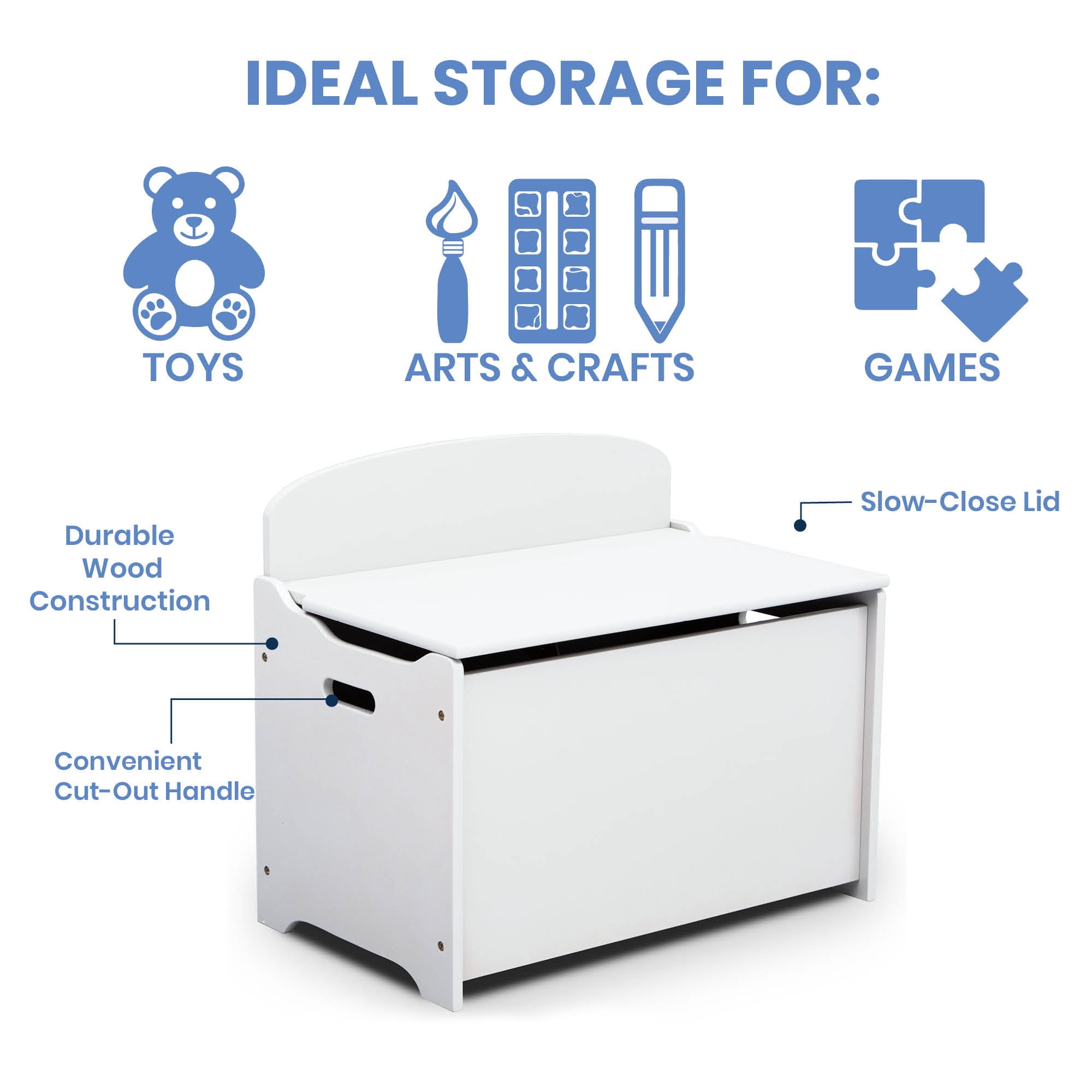 Delta Children Classic Wood Toy Box, Bianca White