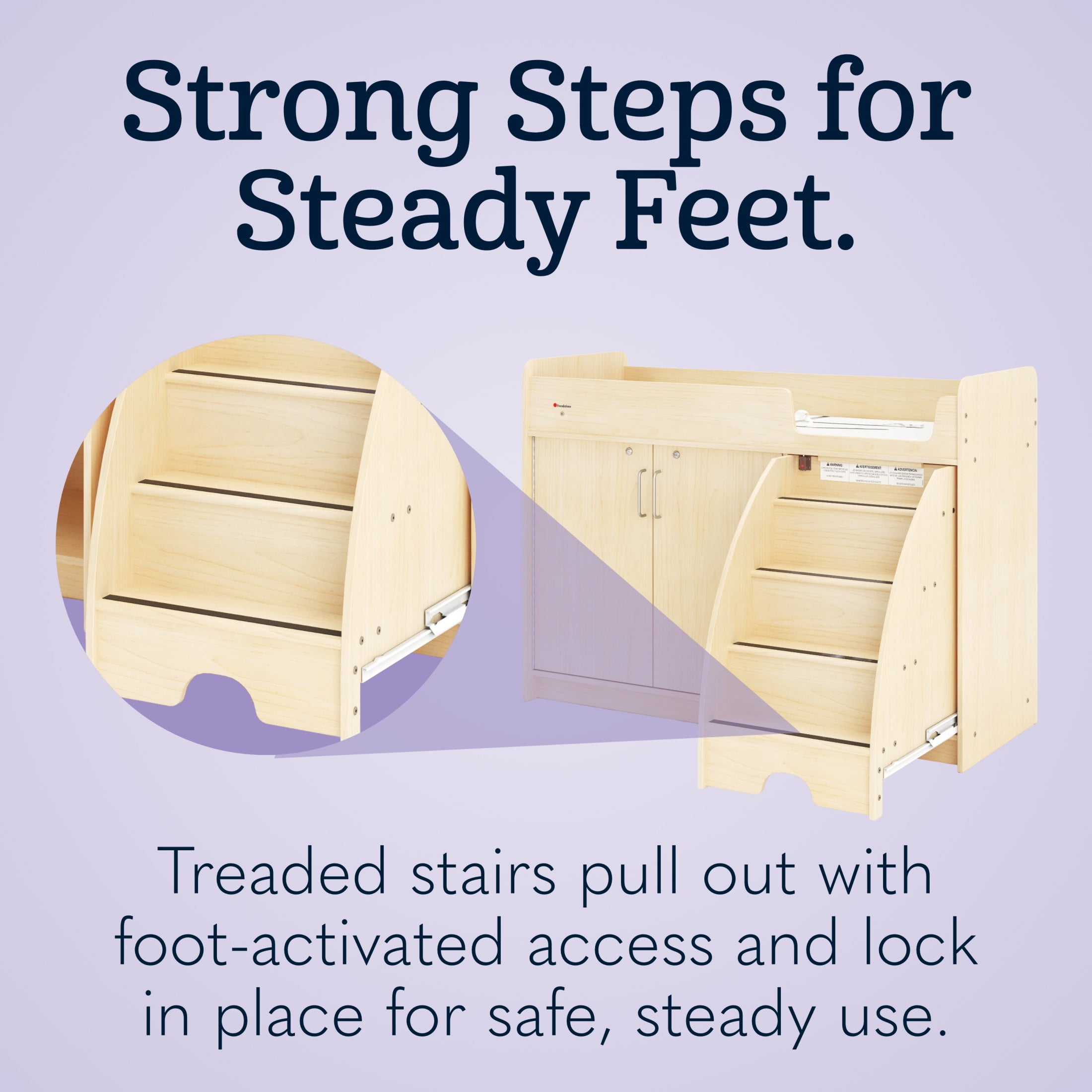SafeStep Changing Table with Right Stairs - Durable Wood Changing Table for Childcare