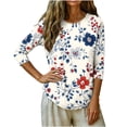 thumbnail image 6 of Lorytime Womens 4th of July Shirt Red White and Blue Outfits Patriotic Graphic Clothes 3/4 Sleeve Holidays Wear 11-Red M, 6 of 7