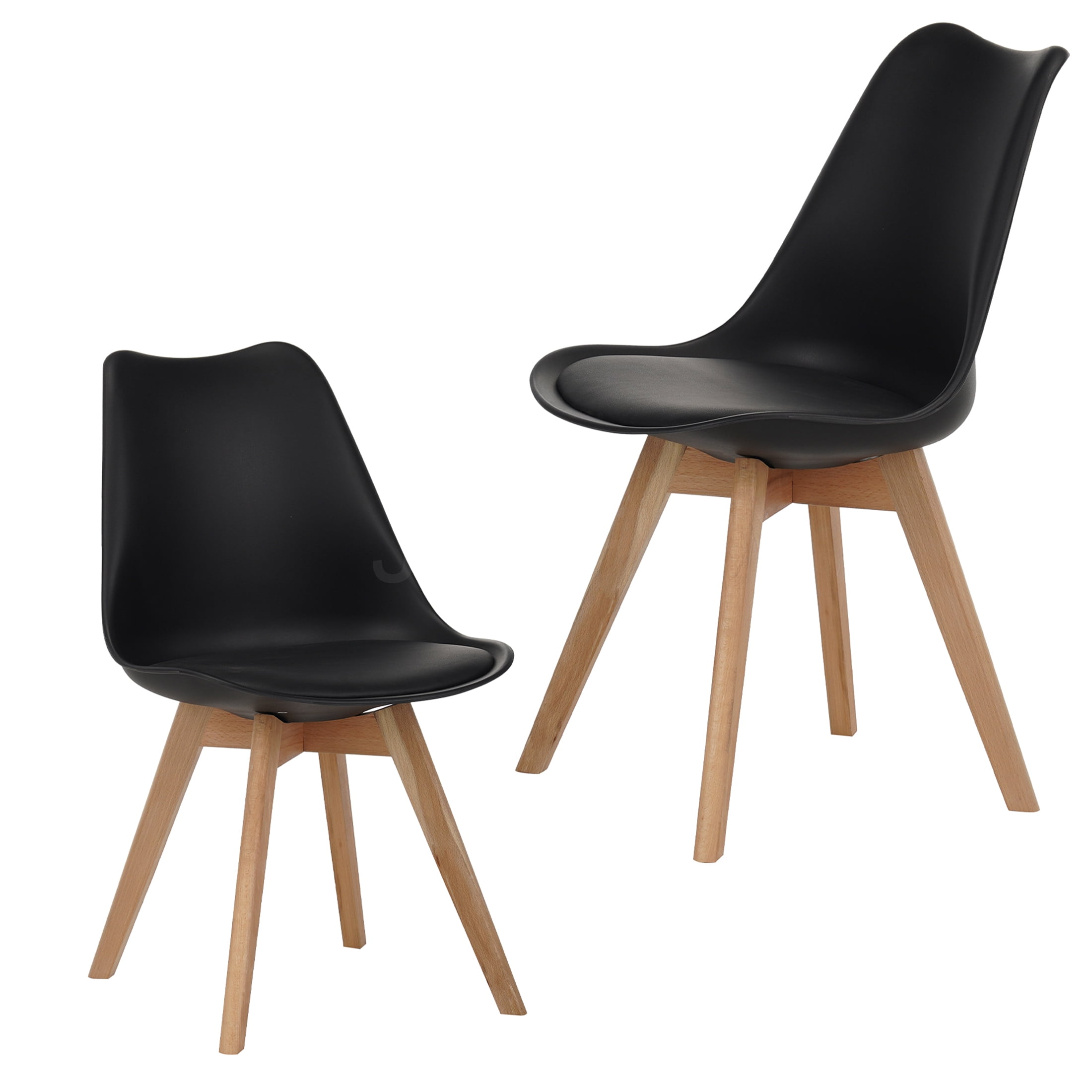 JERFIT 4-Pack Modern Dining Chairs, Black PU Leather Kitchen Chairs with Wooden Legs, Comfortable Stackable Side Chairs for Dining Room, Restaurant, Cafe
