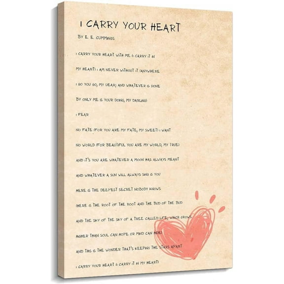 I Carry Your Heart with Me Poem Wall Art poster  Bedroom Decoration for Bathroom  Canvas  Home Poster Kitchen Modern poster