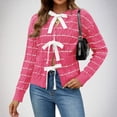 thumbnail image 4 of Women's Floral Print V Neck Long Sleeve Pullover Sweater Knit Top, Warm Soft Loose Fit Casual Fashion Tunic for Fall Winter Holiday Season | CSEONE,Hot Pink XL, 4 of 9