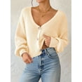 thumbnail image 4 of Women'S Long Sleeve V-Neck Button Down Rib Knit Cropped Cardigan Sweater  L, 4 of 7