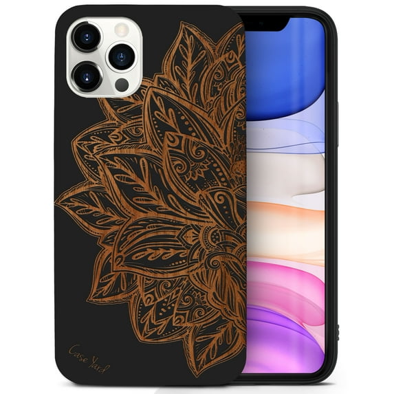 Case Yard Wooden Case for iPhone-11-Pro Soft TPU Silicone cover Slim Fit Shockproof Wood Protective Phone Cover for Girls Boys Men and Women Supports Wireless Charging Lotus Flower Design
